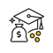 illustrated icon of graduation cap and money bag