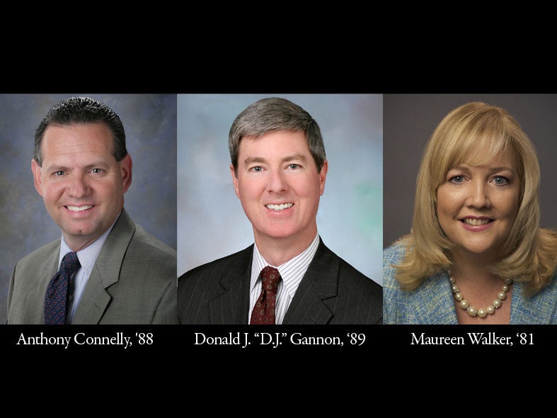 Inductees this year: Anthony Connelly, '88; Donald J. (D.J.) Gannon, '89; and Maureen Walker, '81.