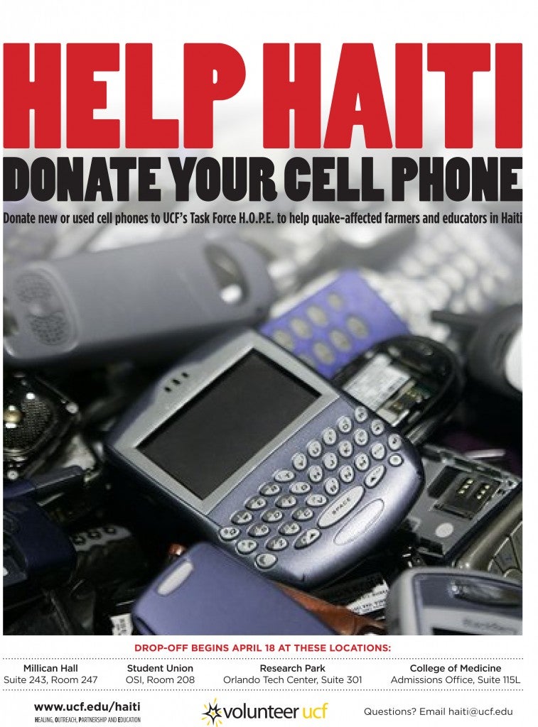 UCF's Task Force H.O.P.E. is collecting cell phones to support a mobile technology program in Haiti