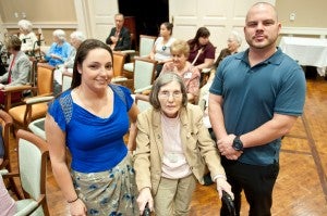 Erin Laurenzi (left) and Timothy Blinde (right) interviewed Betty Puryea