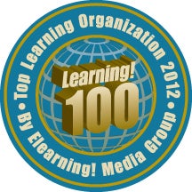 'learning! 100' badge. top learning organication 202 by elearning! media group