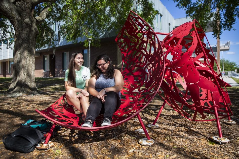 Not only are the Cyclorama Sculptures outside the School of Performing Arts eye-catching, but they provide unique seats that you are absolutely encouraged to sit in.