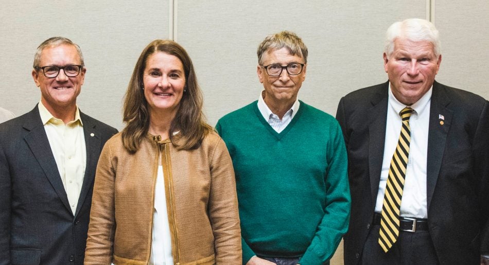 University of Central Florida President-elect Dale Whittaker, Melinda Gates, Bill Gates and UCF President John Hitt during a visit to UCF. (Photo by Austin Warren)