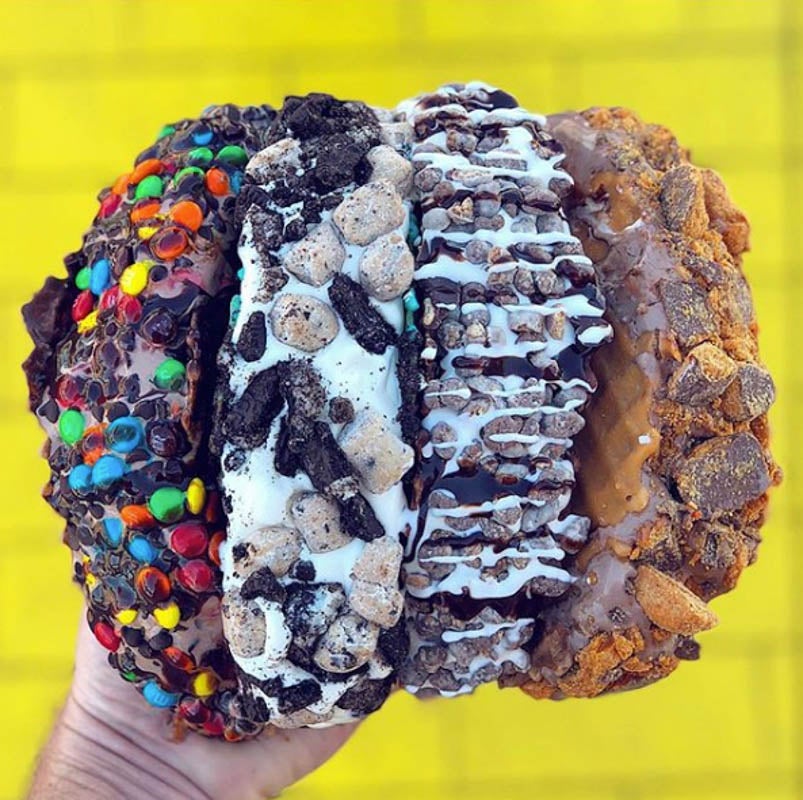 Blue Cookie Craze Waffle Taco — definitely Instagram worthy, along with a colorful cone twisted with blue raspberry and black cherry.