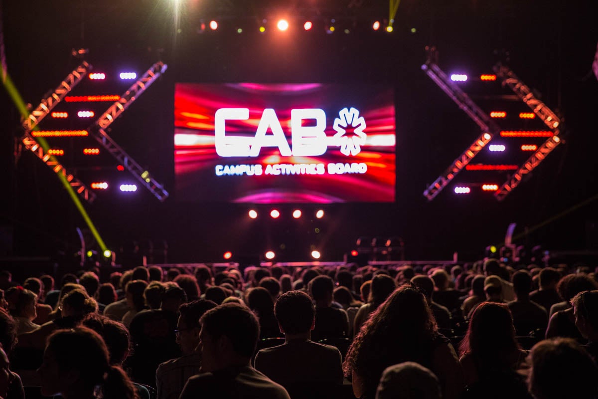 CAB helps to organize hundreds of events at UCF each year through it's eight different committees, which include Cinema, Concerts, Fine Arts, Marketing, Mr. & Miss UCF, Speakers, and Special Events.