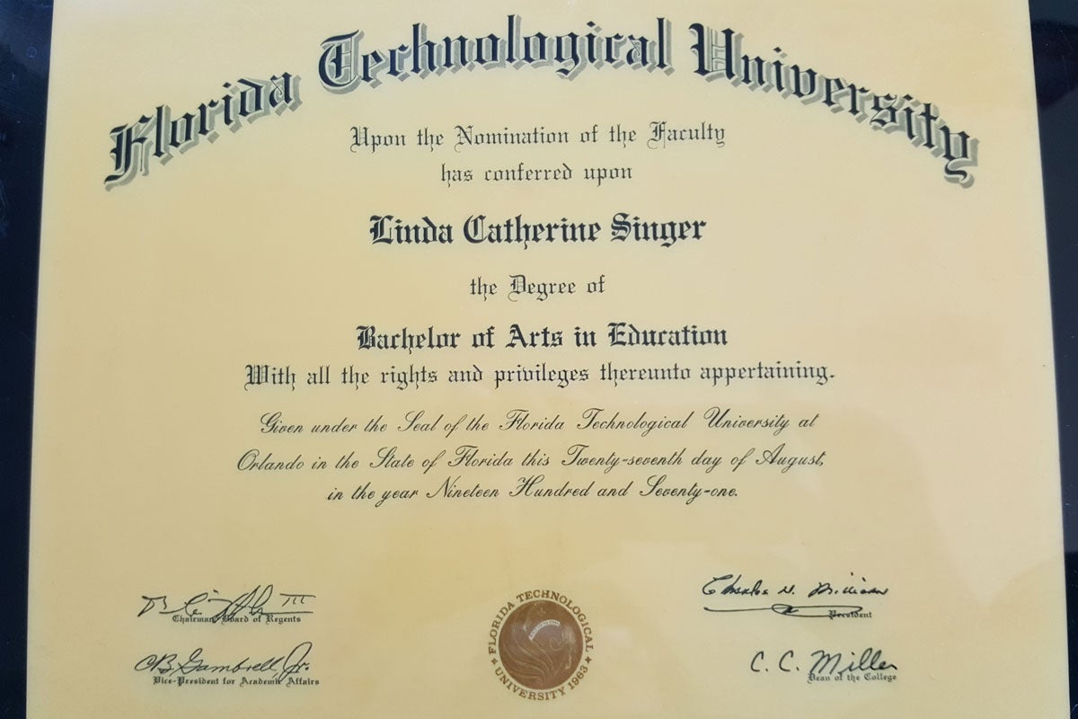 Diploma for Linda Catherine Singer