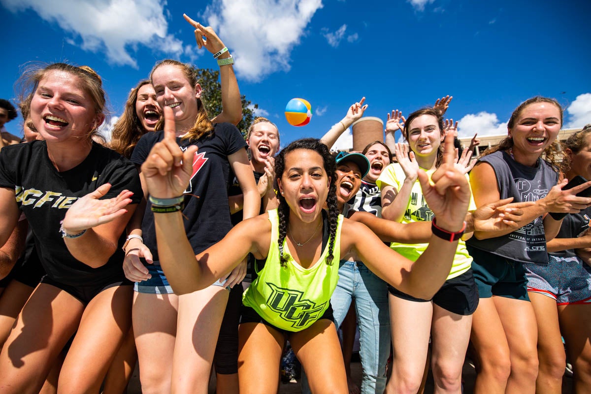 Students show off their excitement as they prepare to take part in UCF's biggest Homecoming tradition – Spirit Splash.