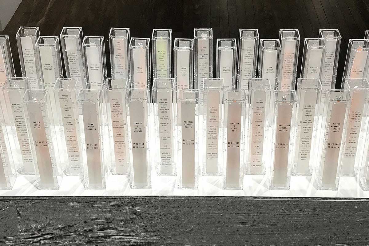 Glass rectangles stacked side by side