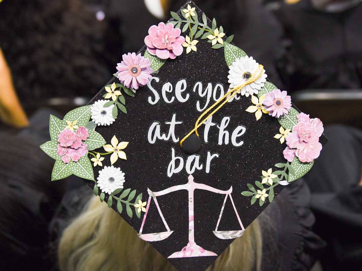 decorated grad cap: See you at the bar with scales of justice