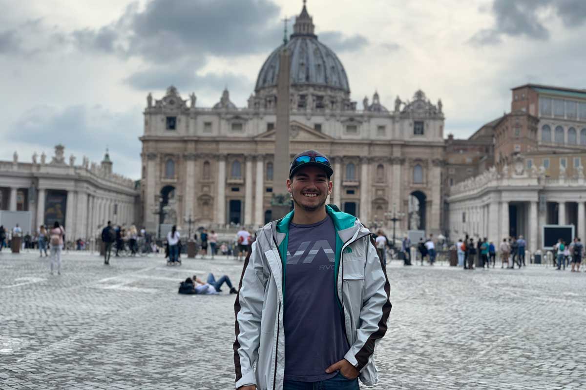 Juan Vila stands in Vatican Square in front of St. Peter's Basilica 