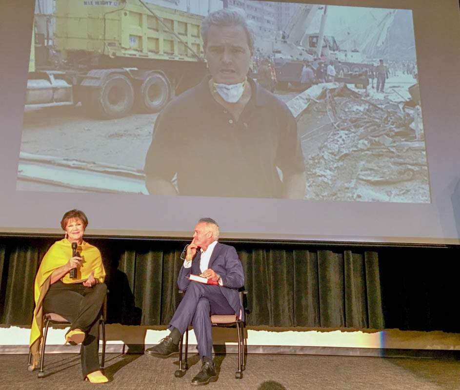 Retired Col. Paulette Schank is interviewed by CBS News correspondent Scott Pelley last fall during associate instructor Rick Brunson's principles of journalism class.