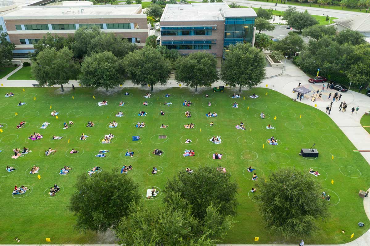 Overhead view of Memory Mall at Knighting event 