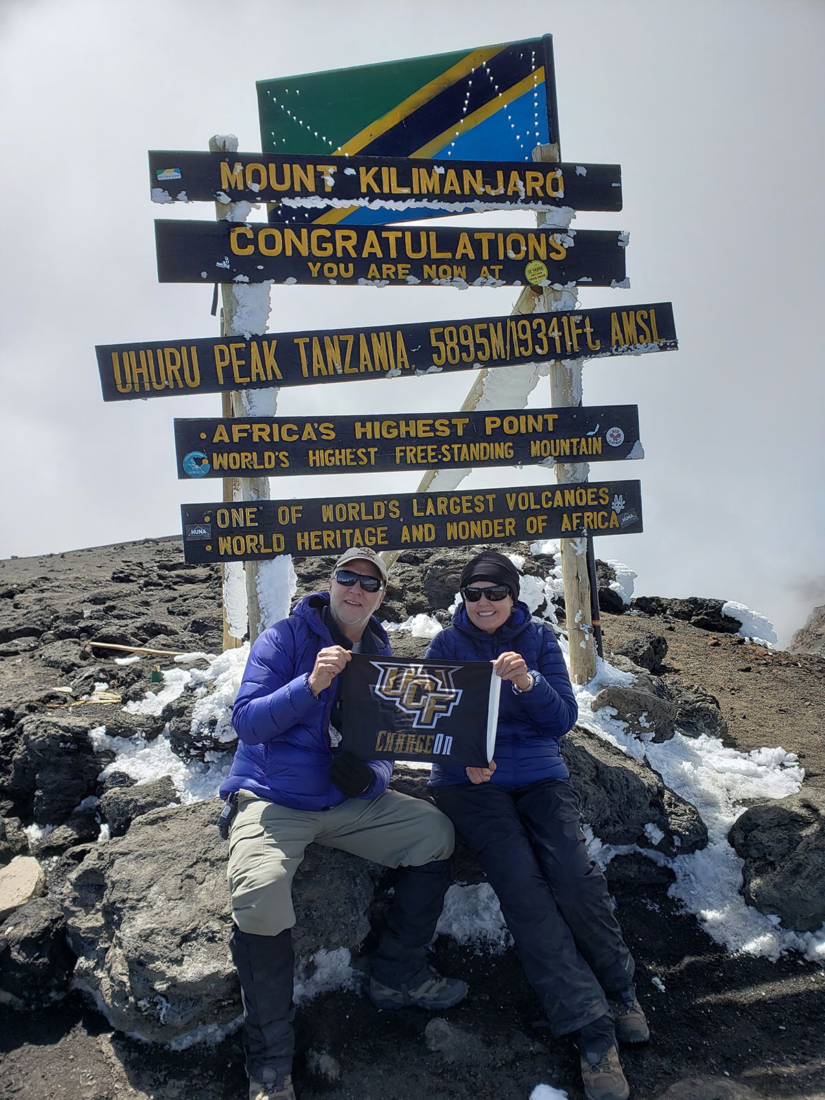 Marshall Schminke and Maureen Ambrose at the top of Mount Kilmanjaro