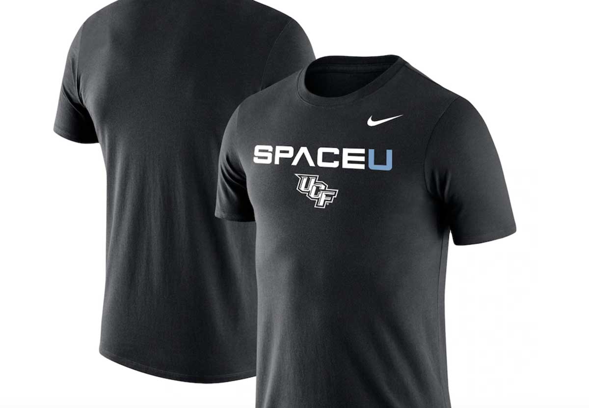 black Nike T Shirt that reads: SpaceU with UCF logo