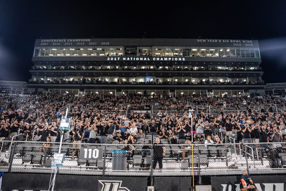 wide photo of the crowd at the Bounce House