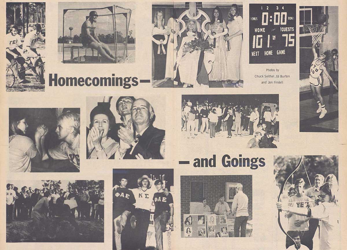black and white spread from Central Florida Future of first Homecoming 