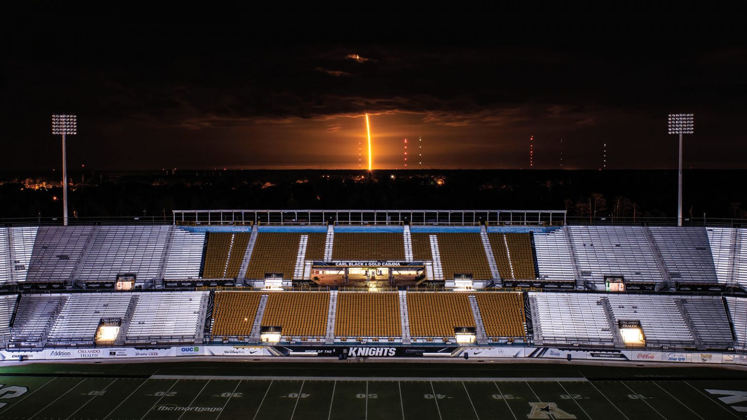 A rocket launch view from UCF's football stadium