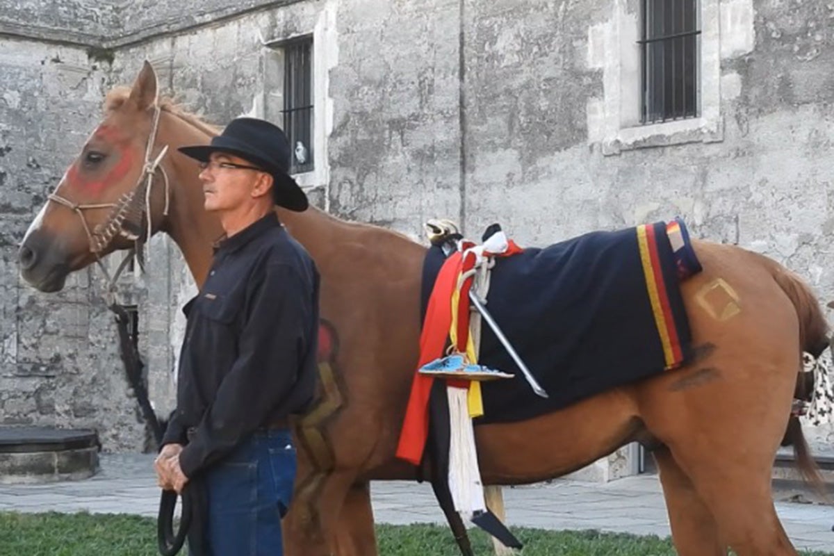 Riderless horse in the courtyard of Castillo de San Marcos for the Flag Raising Ceremony