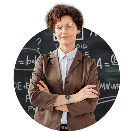 Teacher in front of a blackboard