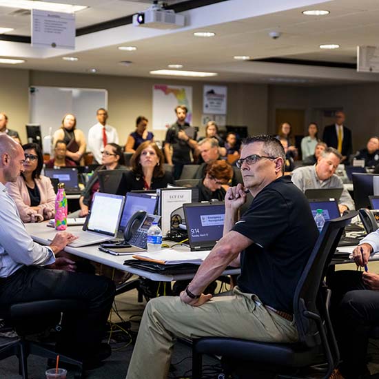 Emergency managers in an EOC