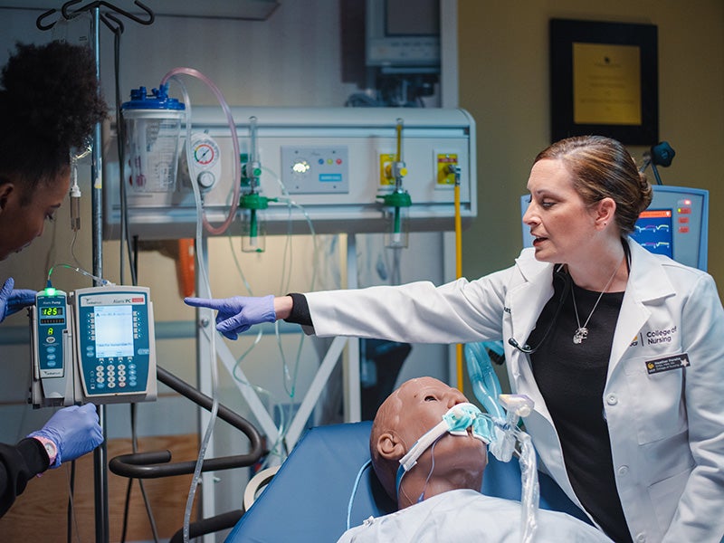 Female nurse instructor teaching