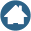 An illustrated icon shows a white house within a blue circle. An illustrated icon shows a white house within a blue circle.
