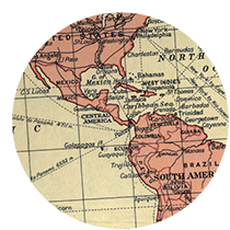 A circle cutout that shows a map of Central America A circle cutout that shows a map of Central America