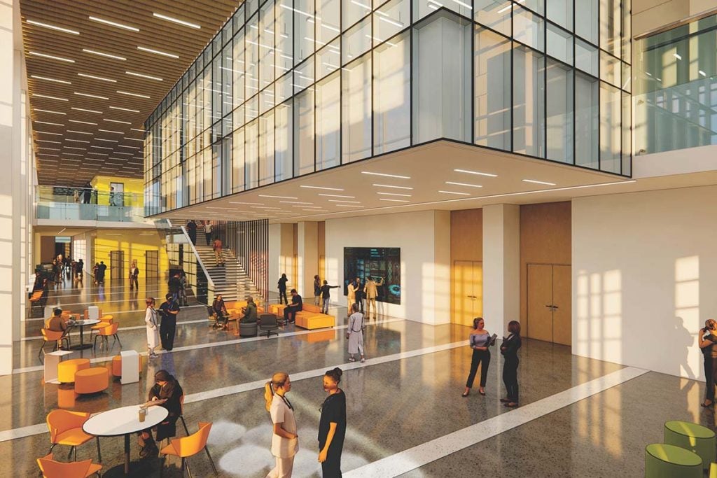 A rendering of the interior of the future UCF College of Medicine building.