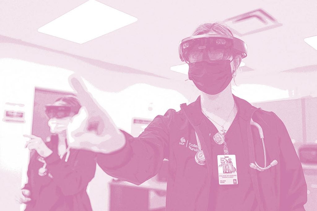 UCF Nursing students wear VR headsets during a class.