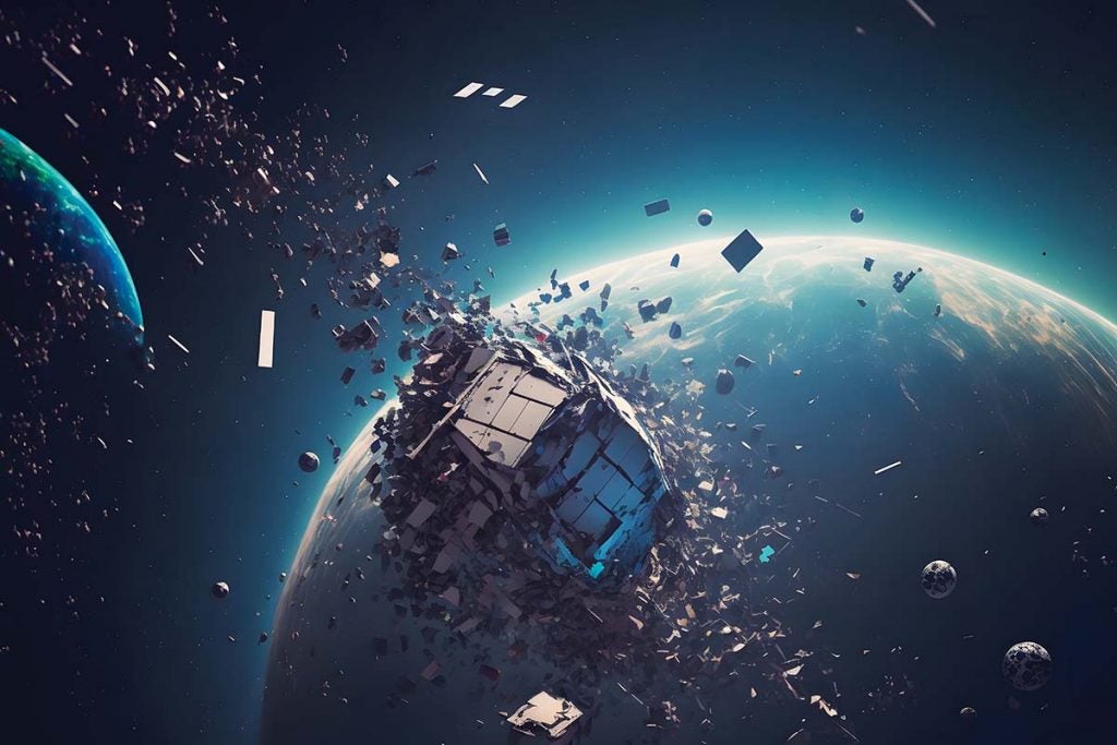 A rendering of debris in space