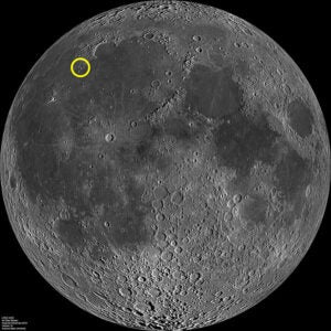 Image of the moon with Lunar VISE landing site circled