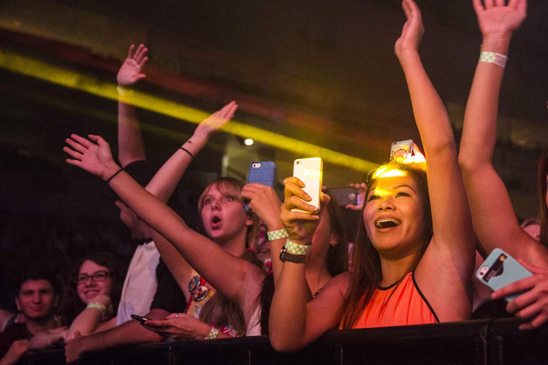 Students cheer on a band at Pegasus Palooza