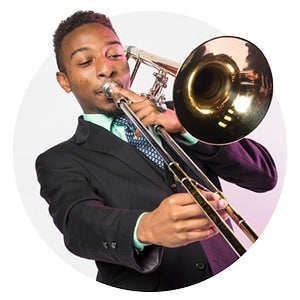 Male student playing trombone