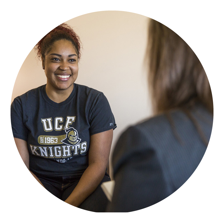 Woman talking to counselor