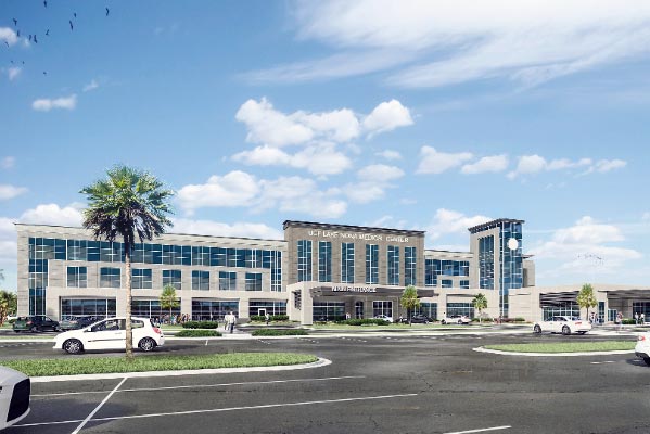 Rendering of the hospital building at the Lake Nona Medical Center