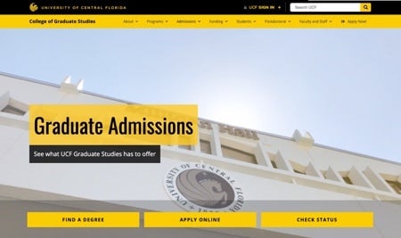 image of graduate admissions website