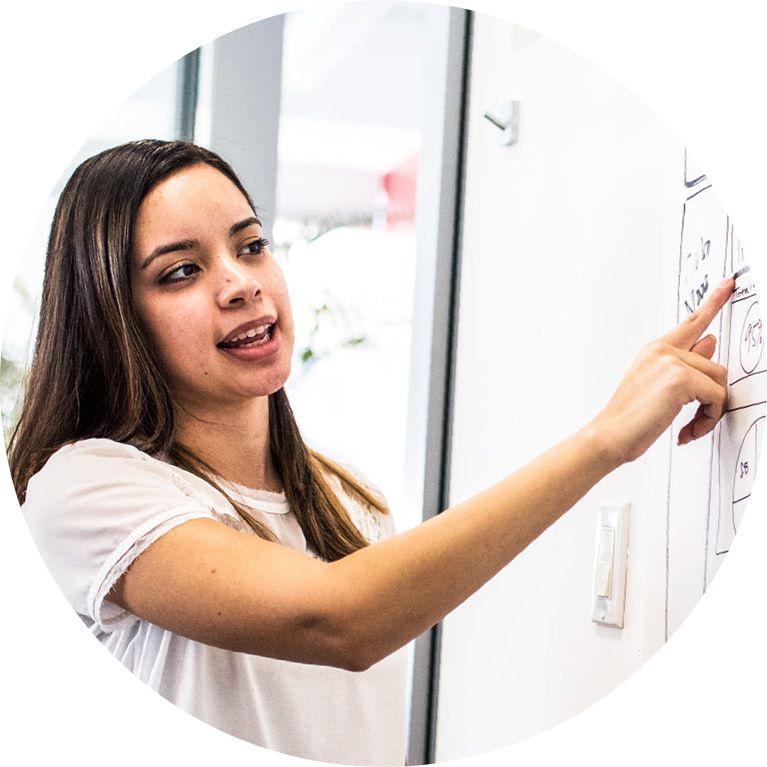 Woman pointing and explaining emergency processes