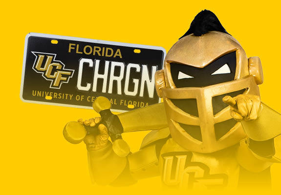 Knightro and UCF license plate