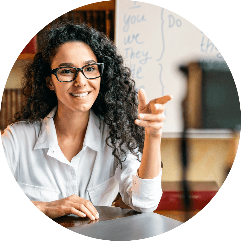 Woman with glasses having conversation