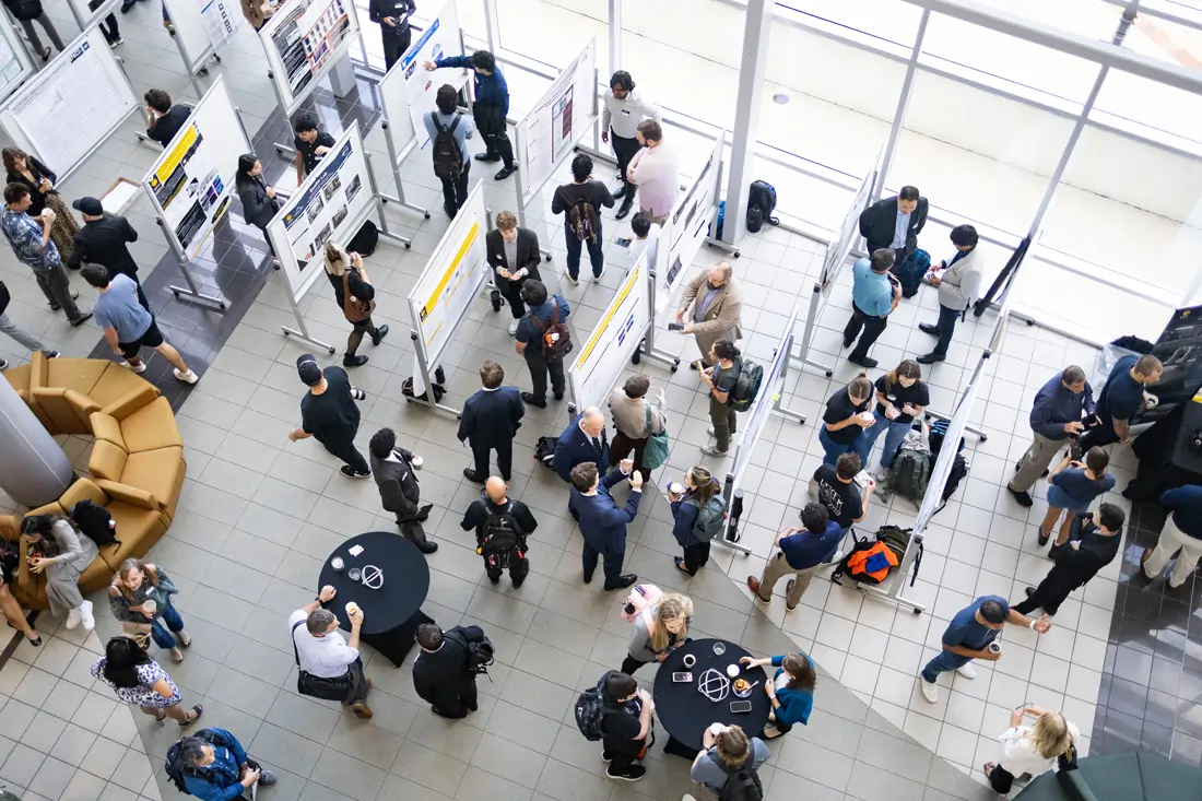 Aerial view of a poster showcase during the 2025 SpaceU Symposium Showcase at UCF