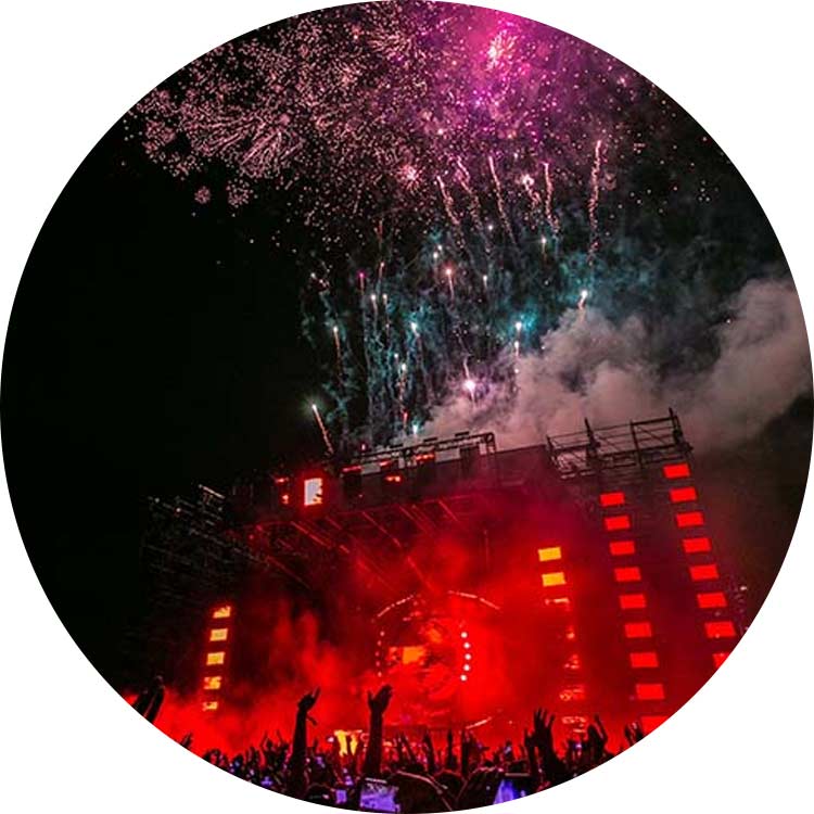 Concert with red fireworks