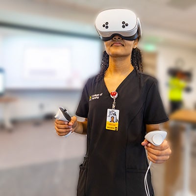 Nursing student practicing in virtual reality