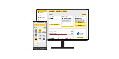 hands holding tablet horizontally while myUCF is on screen