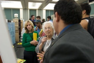 Adonay Jimenez presents work at the Showcase of Undergraduate Research Excellence event.