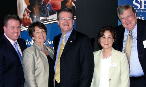 Left to Right - Chris Hurn, Congresswoman Suzanne Kosmas, Waymon Armstrong, Eunice Choi, regional director-SBDC at UCF, Ralph Ross, deputy district director-U.S. SBA-Jacksonville