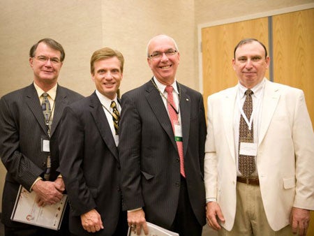 From left to right: Tom O'Neal, associate vice president for Research & Commercialization, UCF Office of Research & Commercialization; Cameron Ford, director, UCF Center for Entrepreneurship and Innovation; Thomas Keon, dean, UCF College of Business Administration; Michael O'Donnell, executive-in-residence, UCF Center for Entrepreneurship and Innovation.