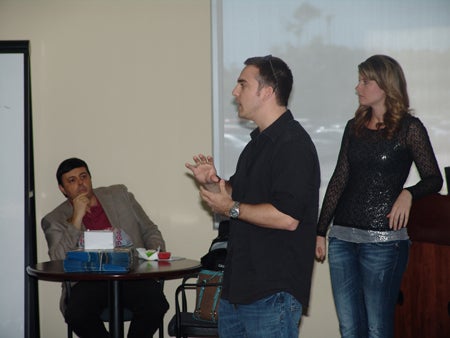 L to R: Robert Snow, director of SSYC; Justin Lynch, production graduate student in FIEA; and Shawna Adamson, FIEA admissions specialist