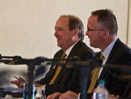 New Board of Trustees Chair Michael J. Grindstaff (left) with Trustee Jim Atchison.