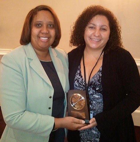 Dr. Carolyn Massiah and doctoral student Rebeca Perren. Perren nominated Massiah for the 2011 William Jones Most Valuable Mentor Award.