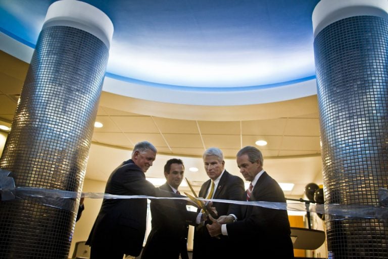 Provost and Executive Vice President Tony Waldrop, Student Government Association President Matthew McCann, President John C. Hitt and Vice Provost for Information Technologies and Resources Joel Hartman dedicate the new Technology Commons.